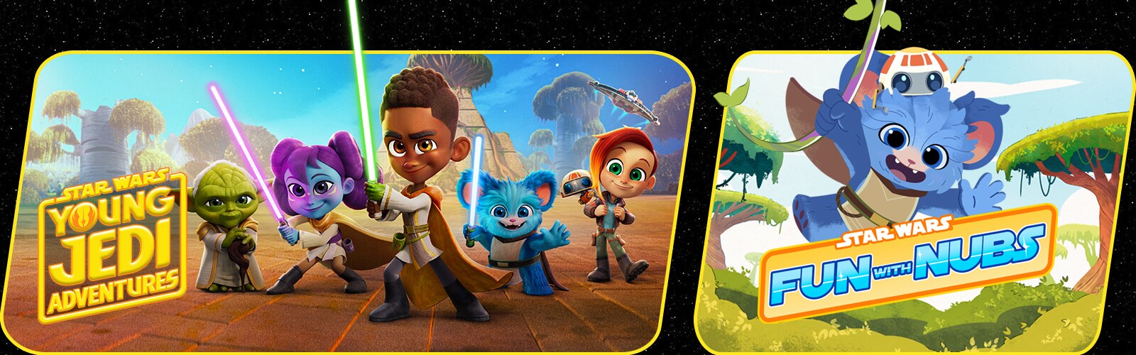 Young Jedi Adventures and Fun with Nubs key art and logos