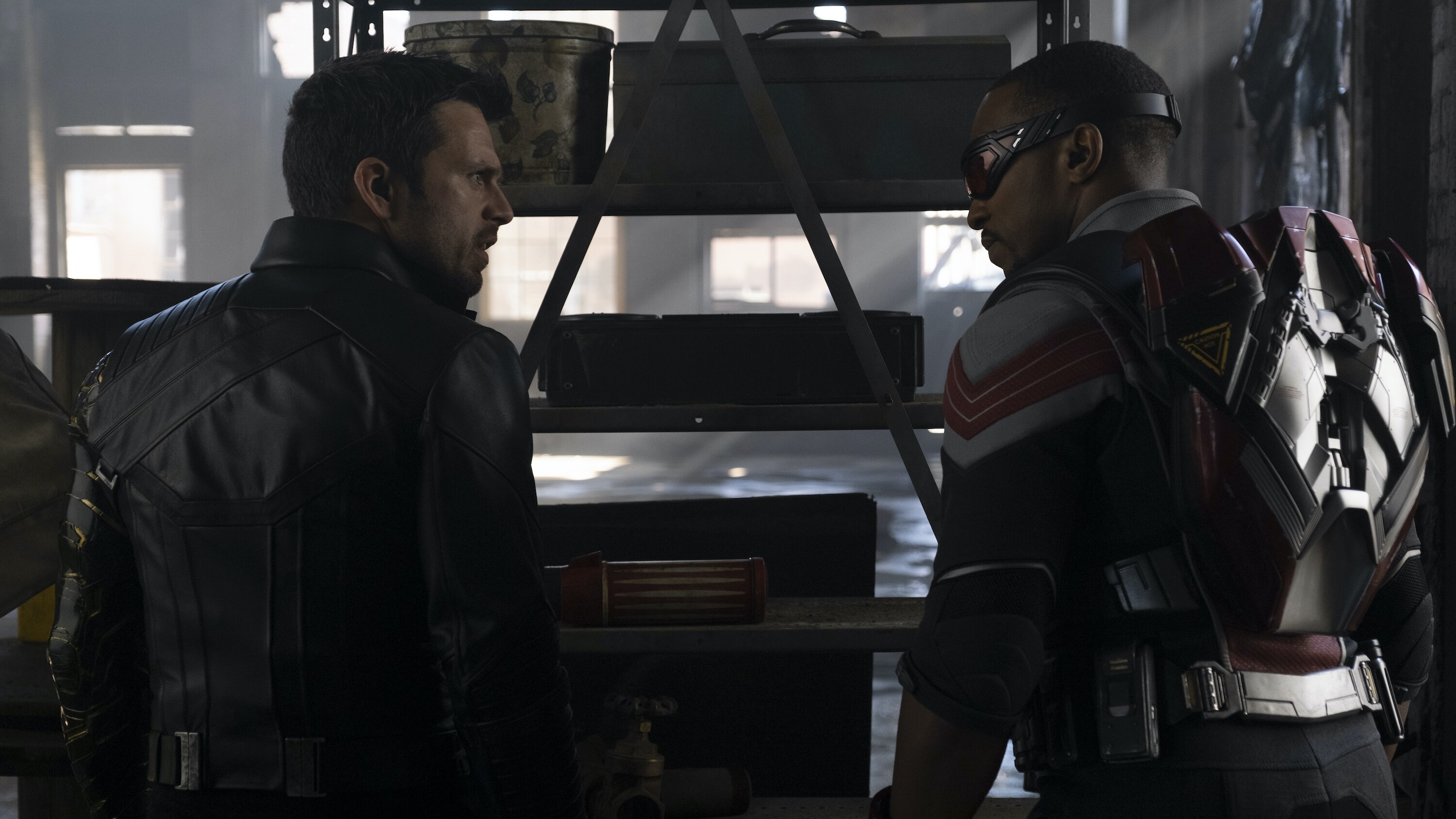 (L-R): Winter Soldier/Bucky Barnes (Sebastian Stan) and Falcon/Sam Wilson (Anthony Mackie) in Marvel Studios' THE FALCON AND THE WINTER SOLDIER exclusively on Disney+. Photo by Chuck Zlotnick. ©Marvel Studios 2020. All Rights Reserved.