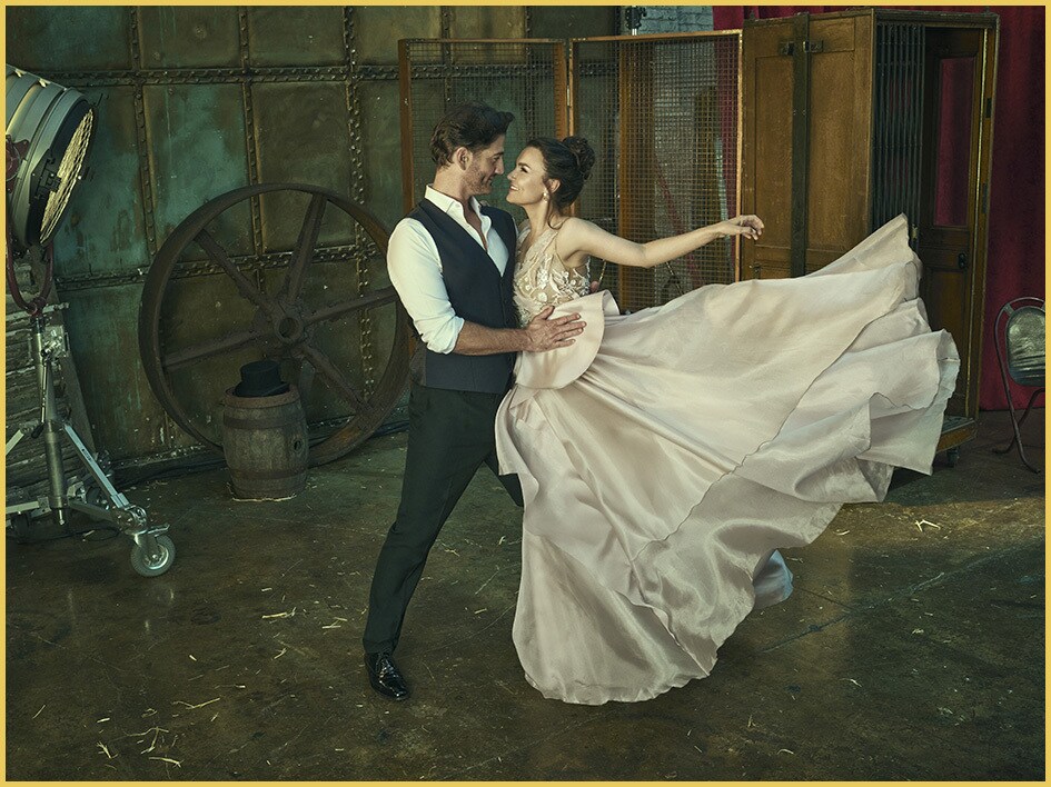 Oliver Tompsett and Samantha Barks as P.T. and Charity Barnum in The Greatest Showman