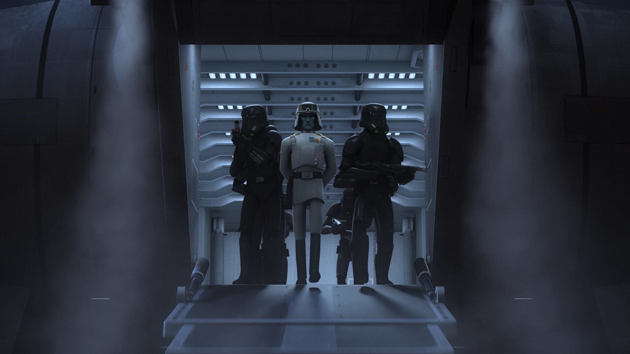 Death troopers escorting Grand Admiral Thrawn