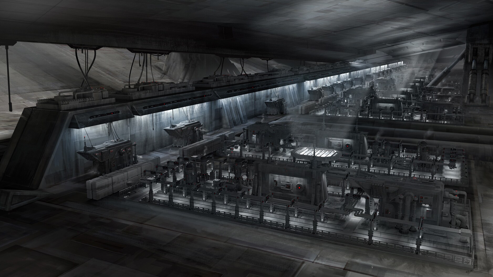 Coruscant shipyard concept art by Clint Felker