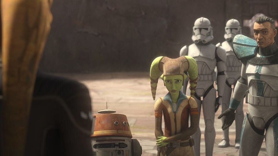 Suddenly, a clone escort arrives with Hera. Clone Captain Howzer, a friend of Cham's, says that H...