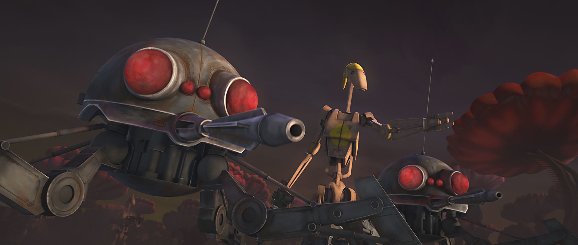 En route to the Separatist cyber center, battle droids spot the clones' gunship and blast it out ...