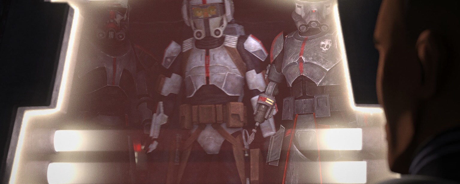 Hunter, Tech, and Echo speak with someone from behind a protected entrance.