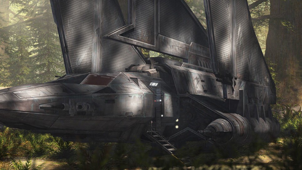 The Marauder sits in a dense forest.	