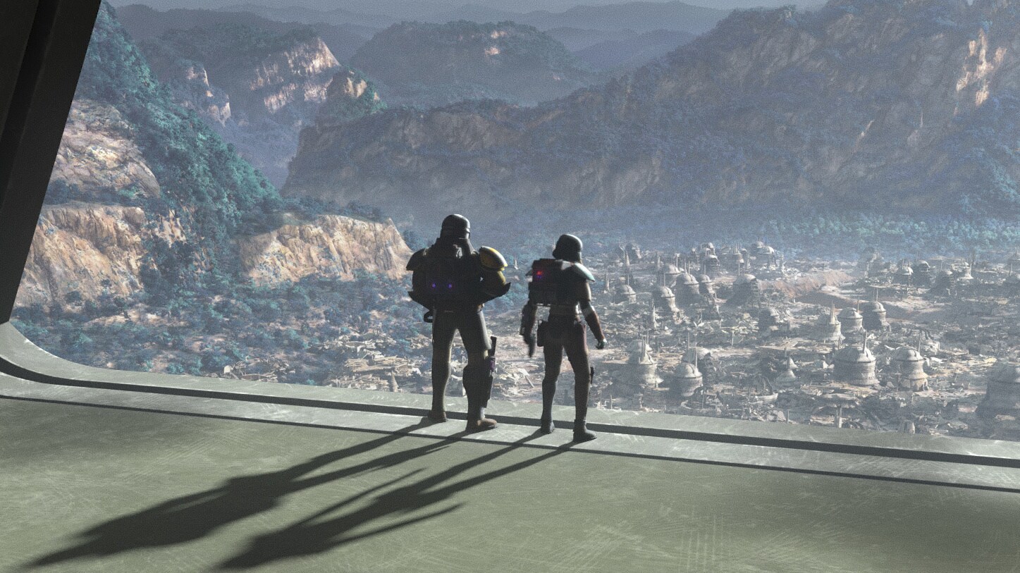 Tech, Omega, and Echo freefall through the skies of Serenno in a shipping container headed for the planet's surface, while Hunter and Wrecker make their way to the hangar of Castle Serenno, once Count Dooku's ancestral home.