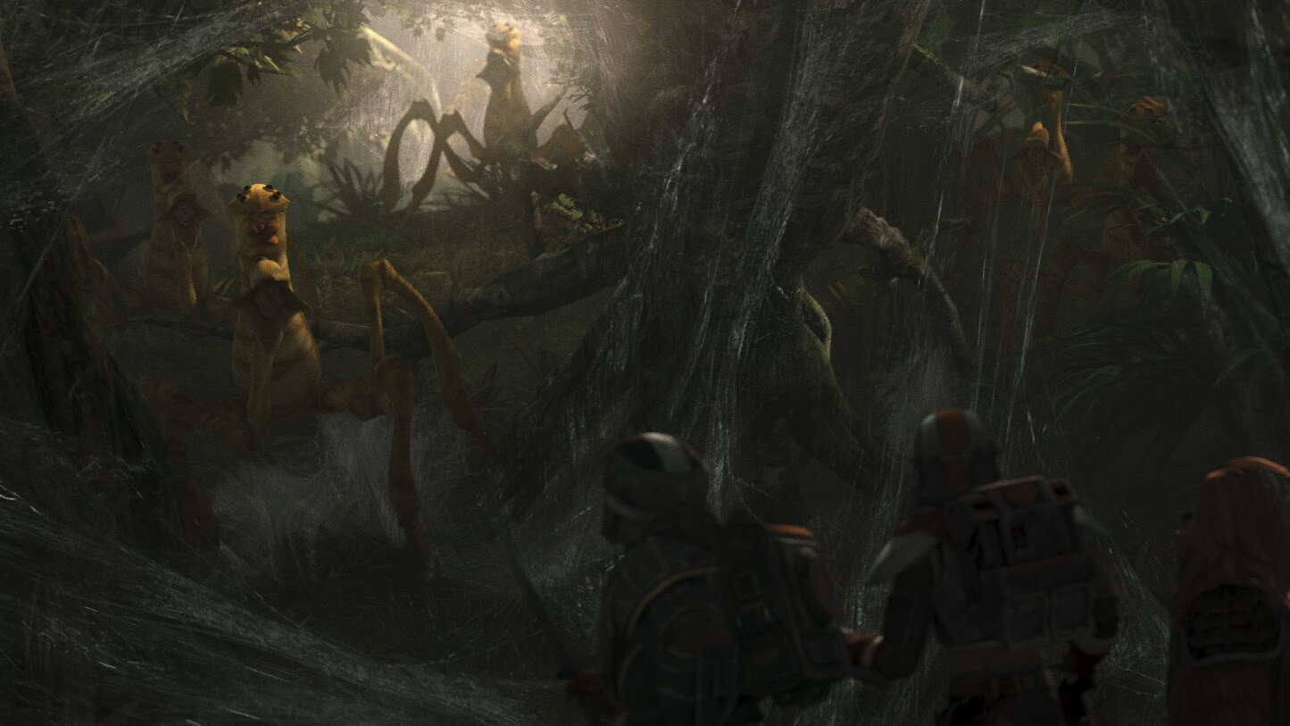 The Marauder arrives at Kashyyyk to find patches of burned-out jungles and heavy smoke. One grove...