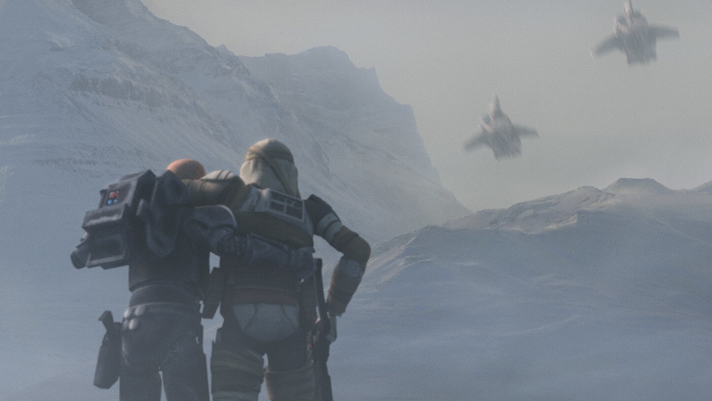 In the morning, they continue their arduous journey with Mayday using Crosshair's sniper rifle as...