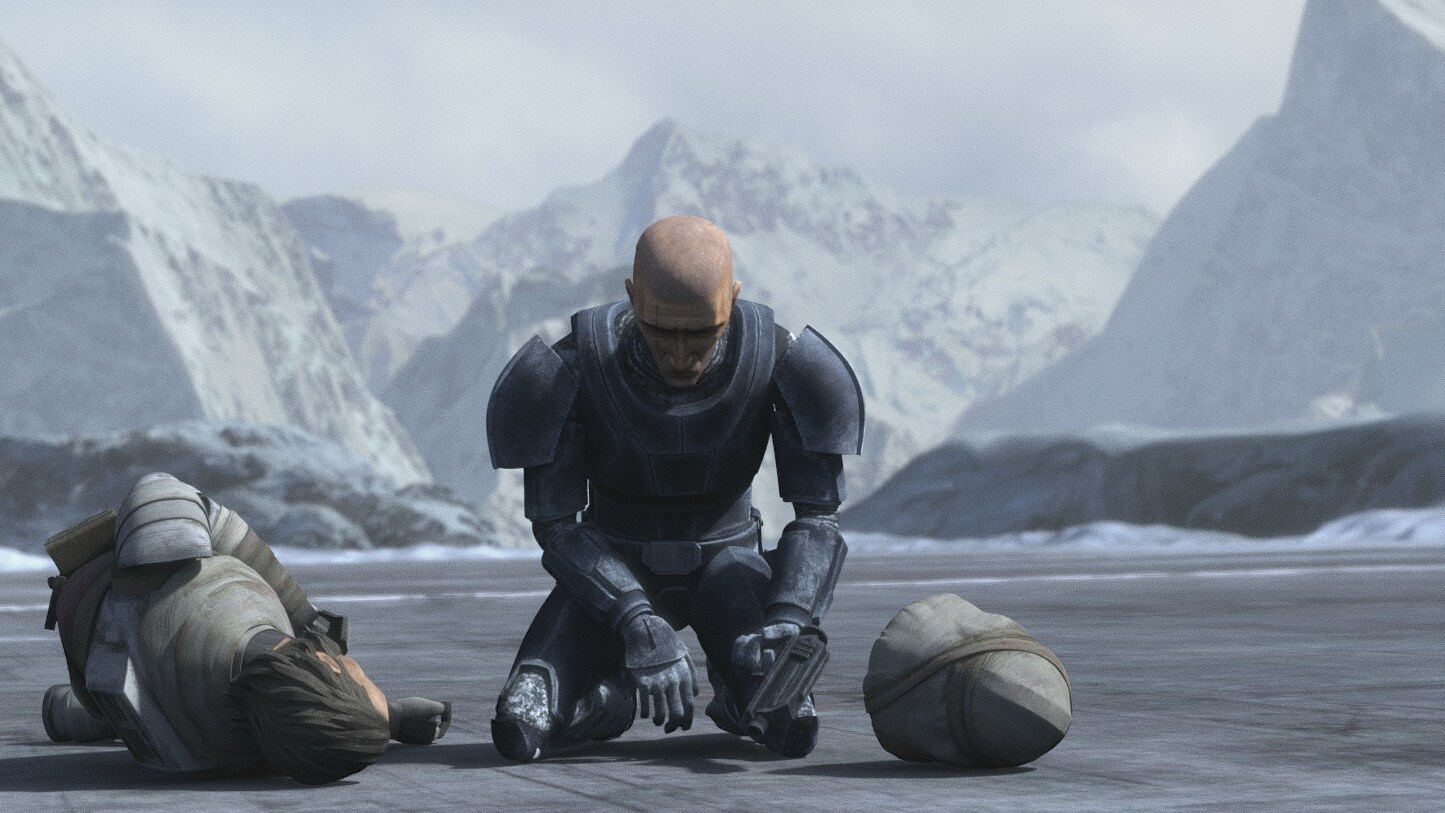 Crosshair struggles to his feet. As he beckons Nolan to turn to face him, he levels his blaster a...