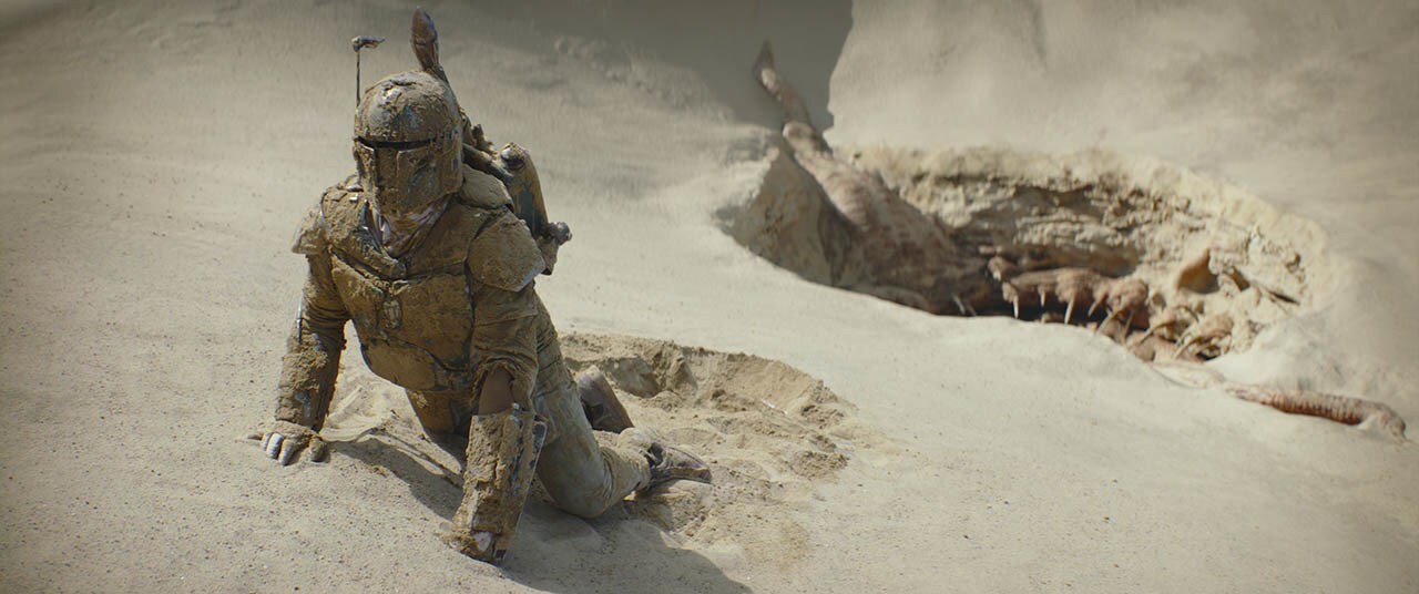 Boba Fett escaping the sarlacc pit