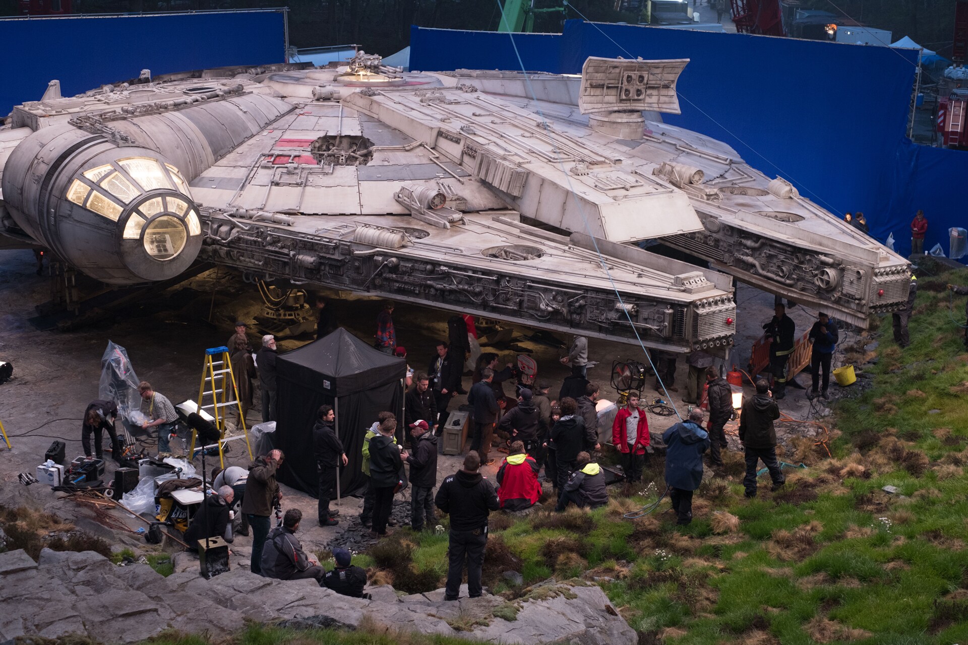 On the set of The Last Jedi at Longcross Studios in Surrey, England.