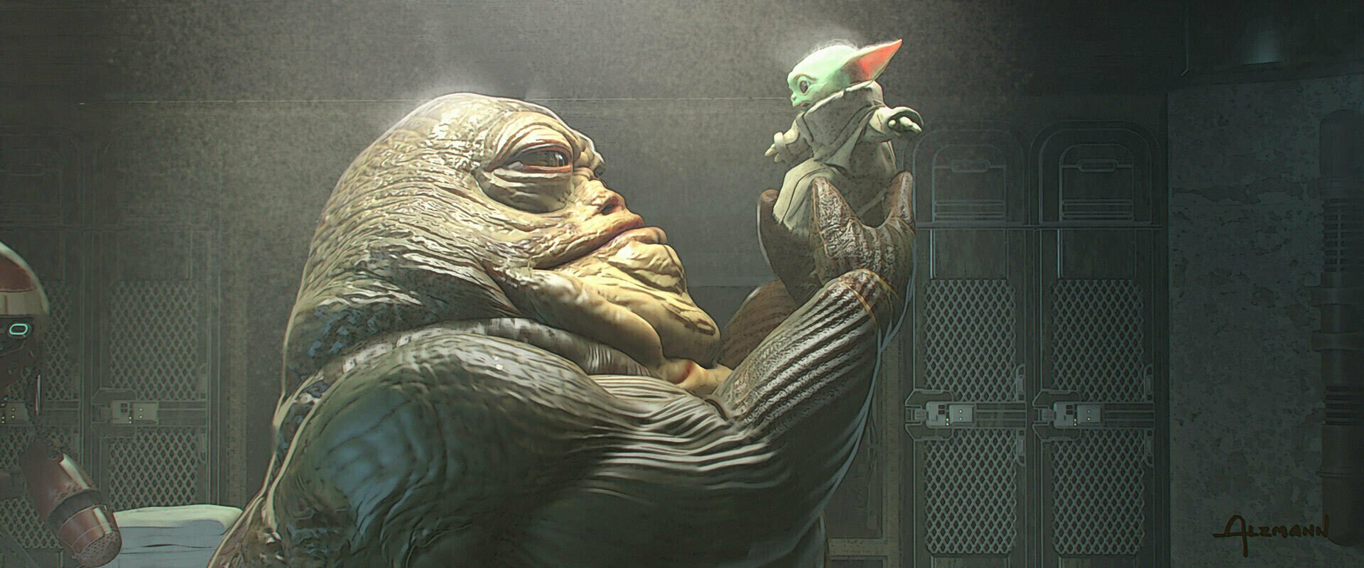 Rotta holding Grogu concept art by Christian Alzmann.