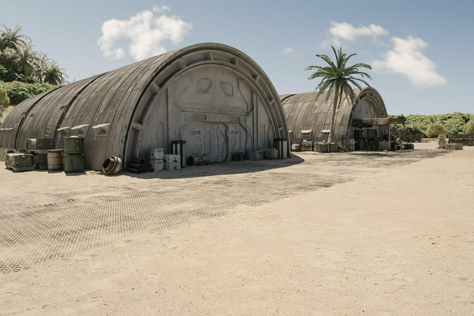 The Quonset huts that make up the New Republic's Adelphi Base.