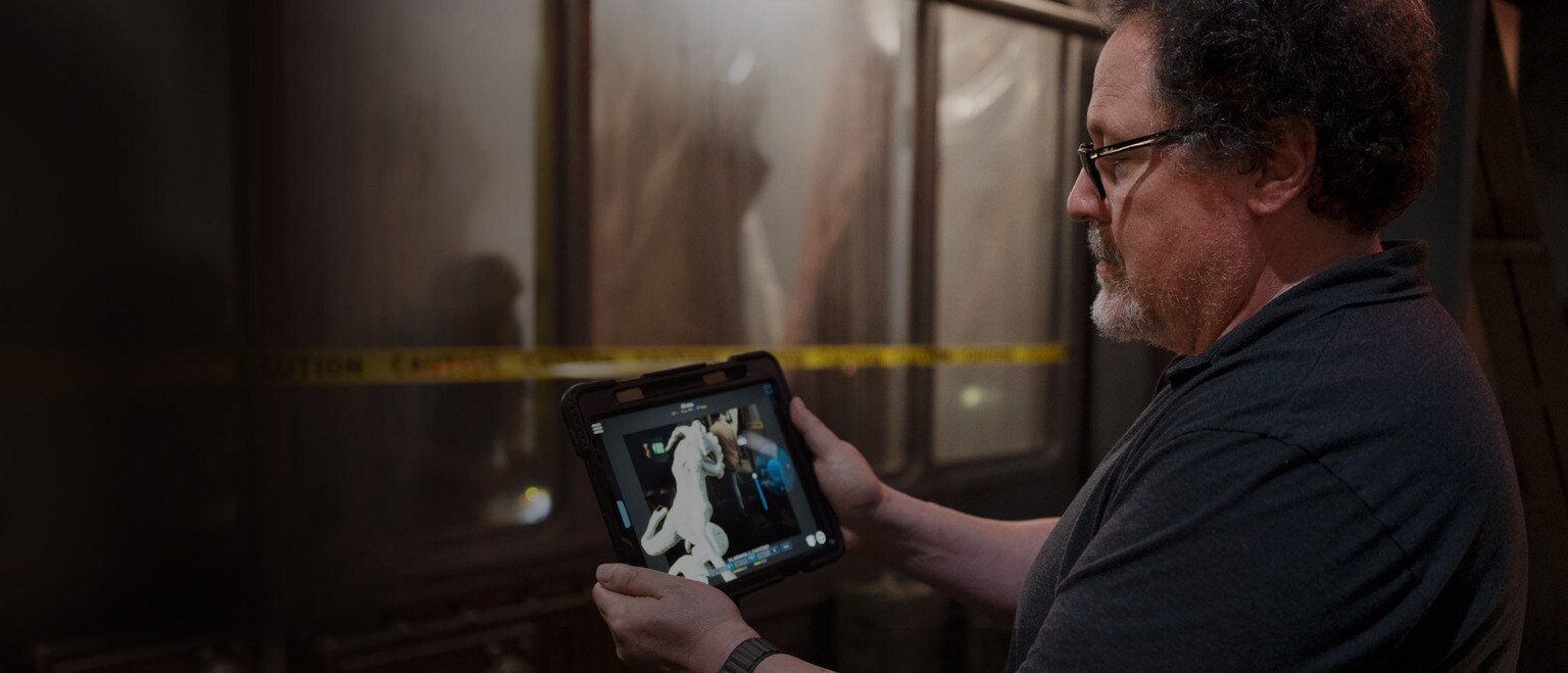 Jon Favreau on set of Star Wars: The Mandalorian and Grogu