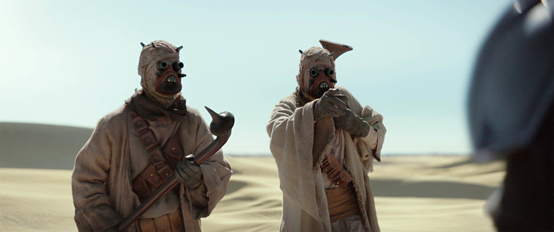 When the Mandalorian first communicates with the
Tusken Raiders, his sign language translates to...