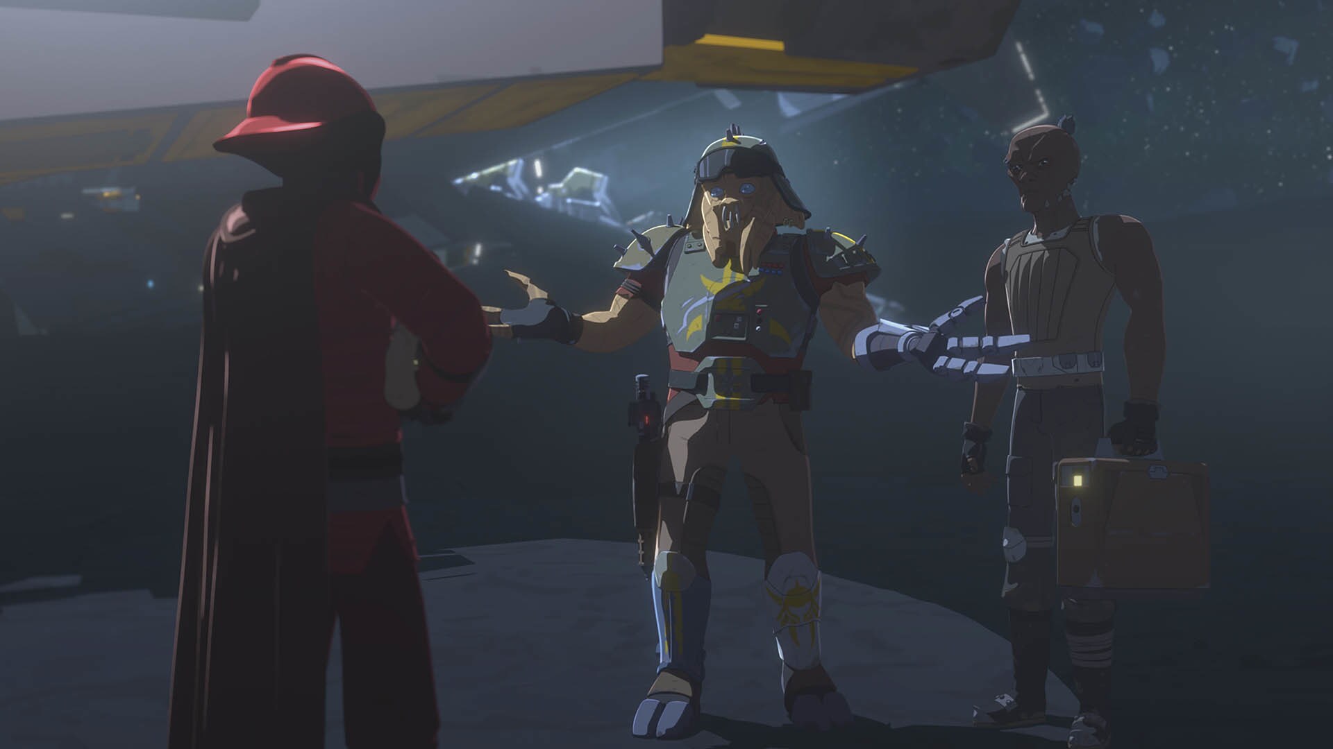Kragan Gorr meets with Sidon Ithano at an undisclosed location to complete a deal: a sizeable amo...