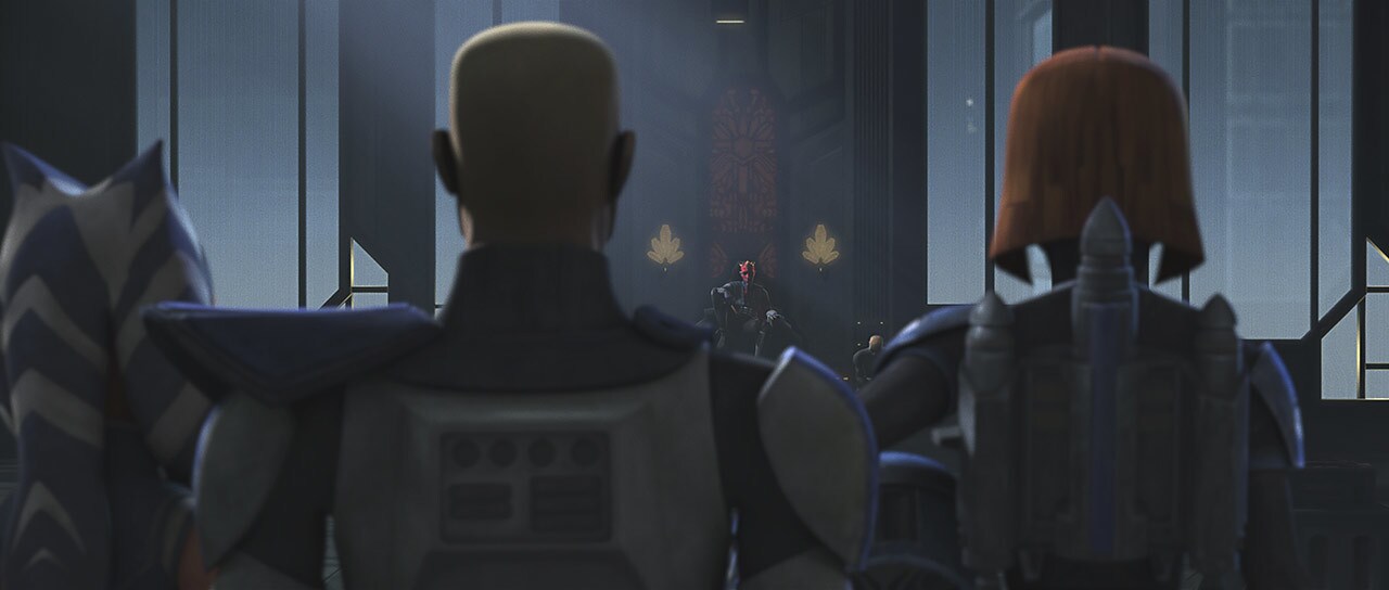 On the surface, Republic troops escort citizens to shelters. Bo-Katan is uneasy with the occupati...