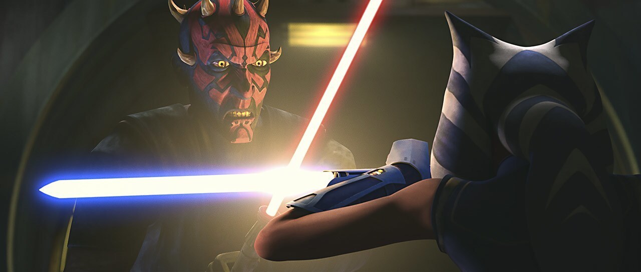 Maul and Ahsoka in Star Wars: The Clone Wars – The Siege of Mandalore Arc