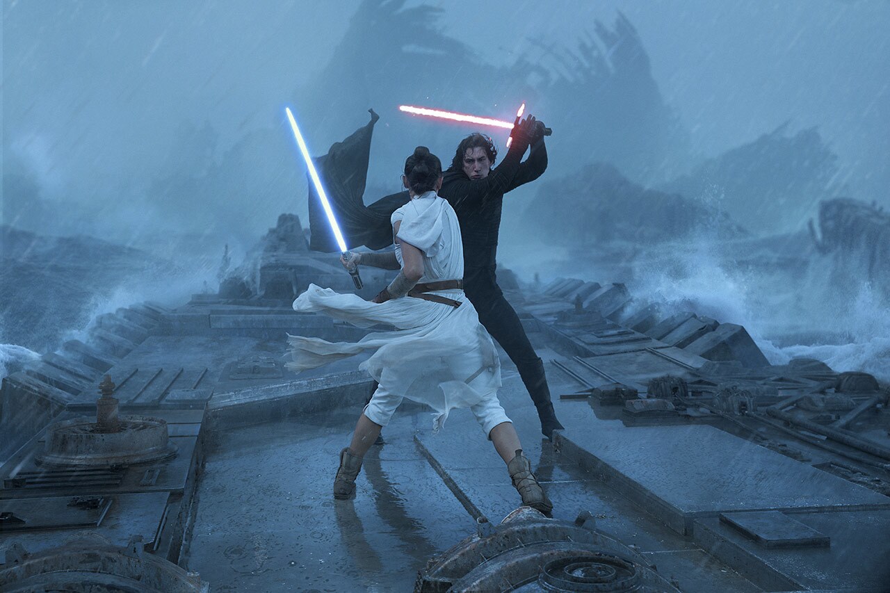 Rey and Kylo duel on Death Star wreckage