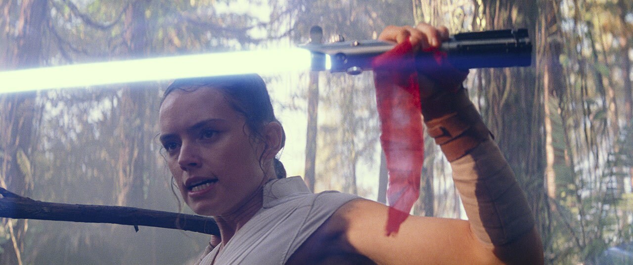 Rey runs a training course in the dense jungle of Ajan Kloss. The Jedi student easily leaps, flip...