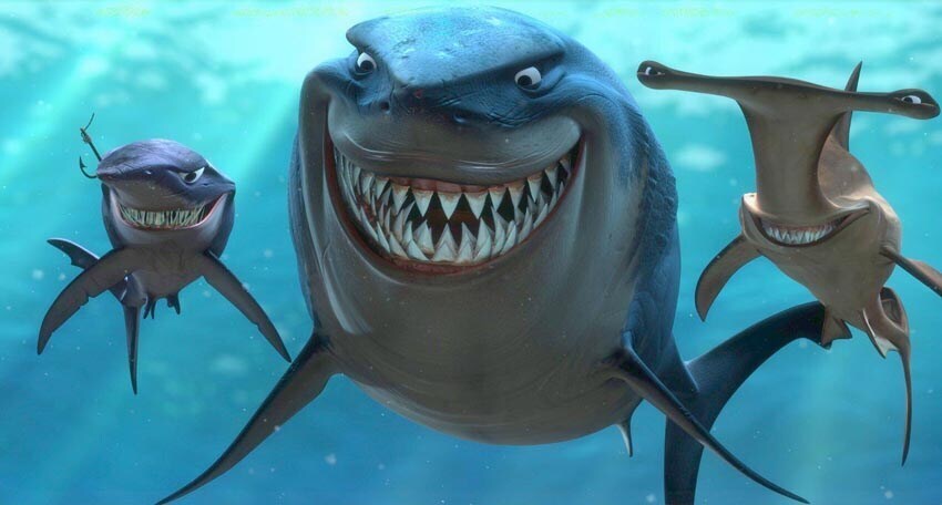 The sharks in the animated movie "Finding Nemo"