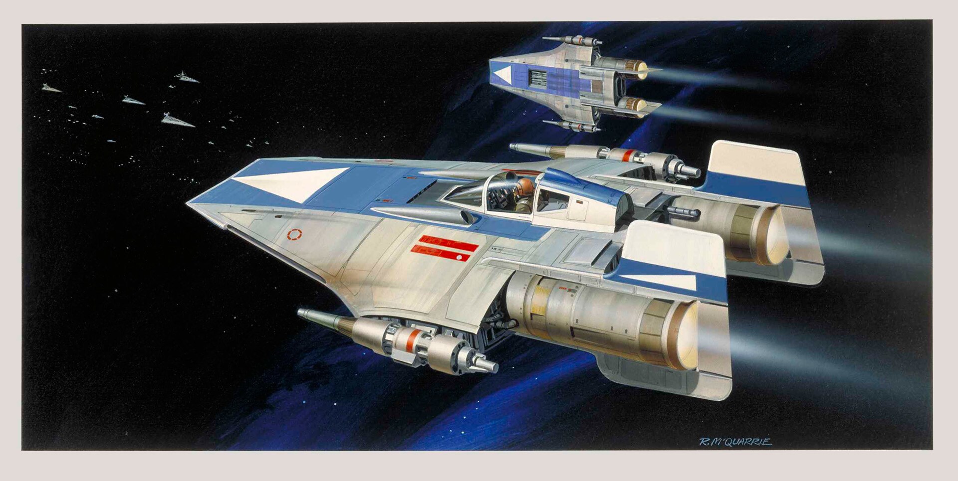 Some of the Phoenix Squadron A-wing fighters have a blue stripe and white triangle to match Ralph...