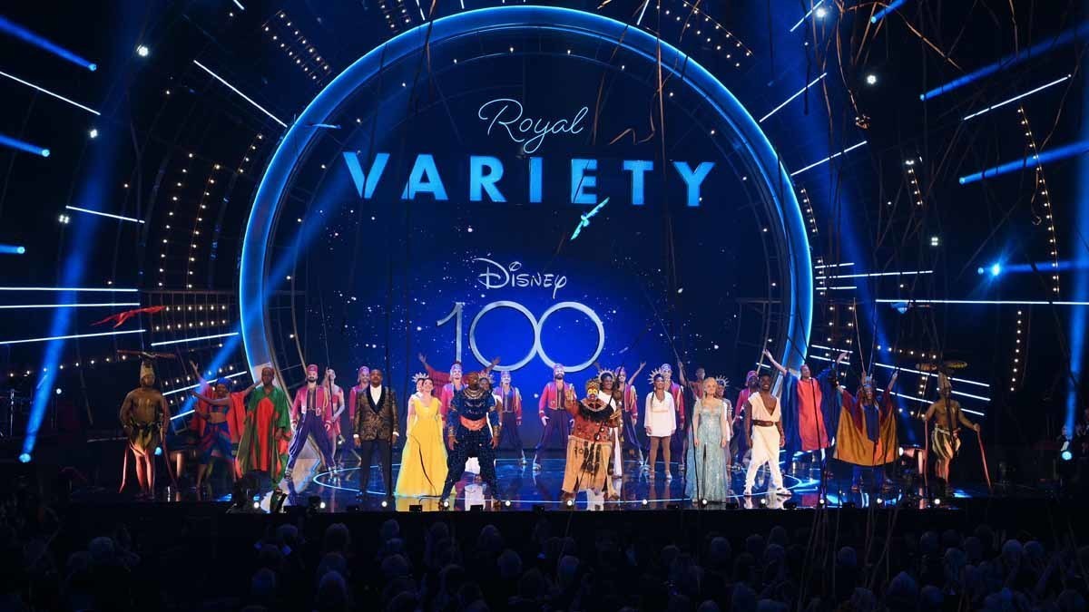 Disney 100 cast at the Royal Variety performance receiving applause from the crowd 