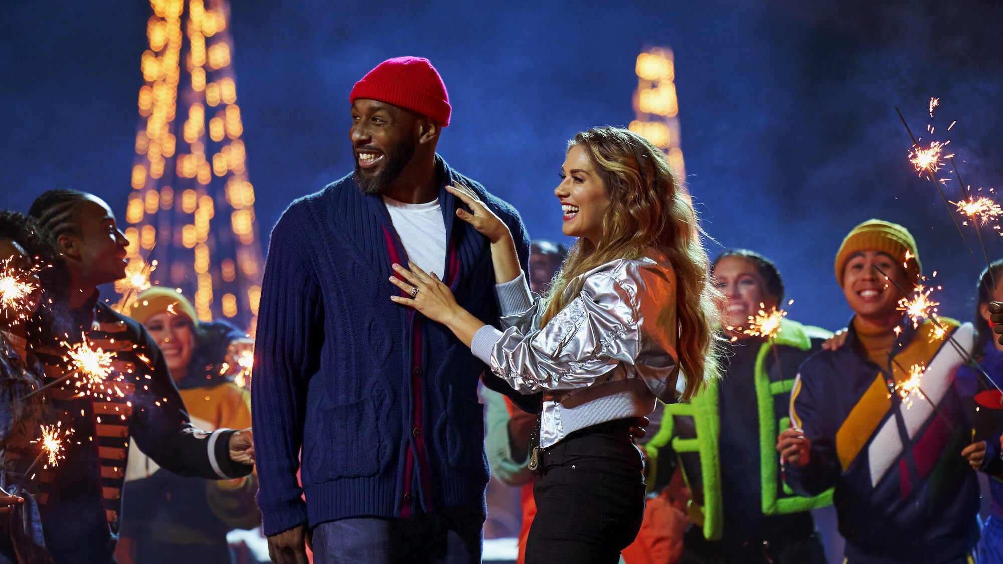 Dad, played by Stephen "tWitch" Boss, and Mom, played by Allison Holker Boss, in Disney's The Hip Hop Nutcracker. (Photo credit: Disney/Ser Baffo)