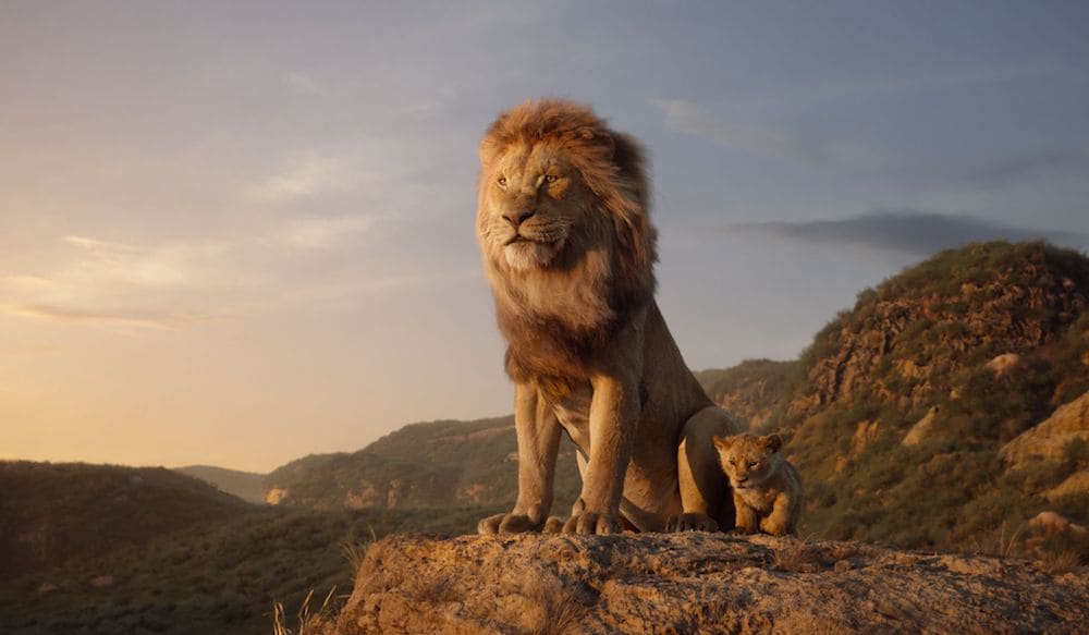 Mufasa and Simba sitting on a rock