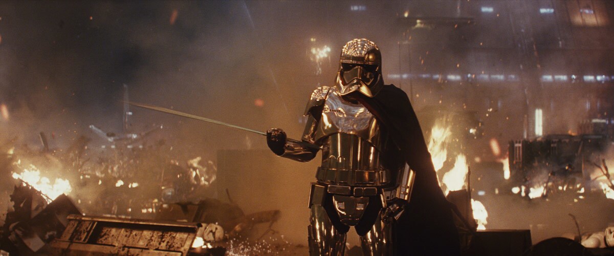 Captain Phasma wielding her baton aboard the First Order Dreadnaught 'Supremacy'