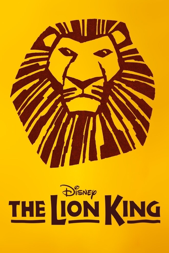 The silhouette of a lion head on a yellow background with the 'The Lion King' logo at the bottom