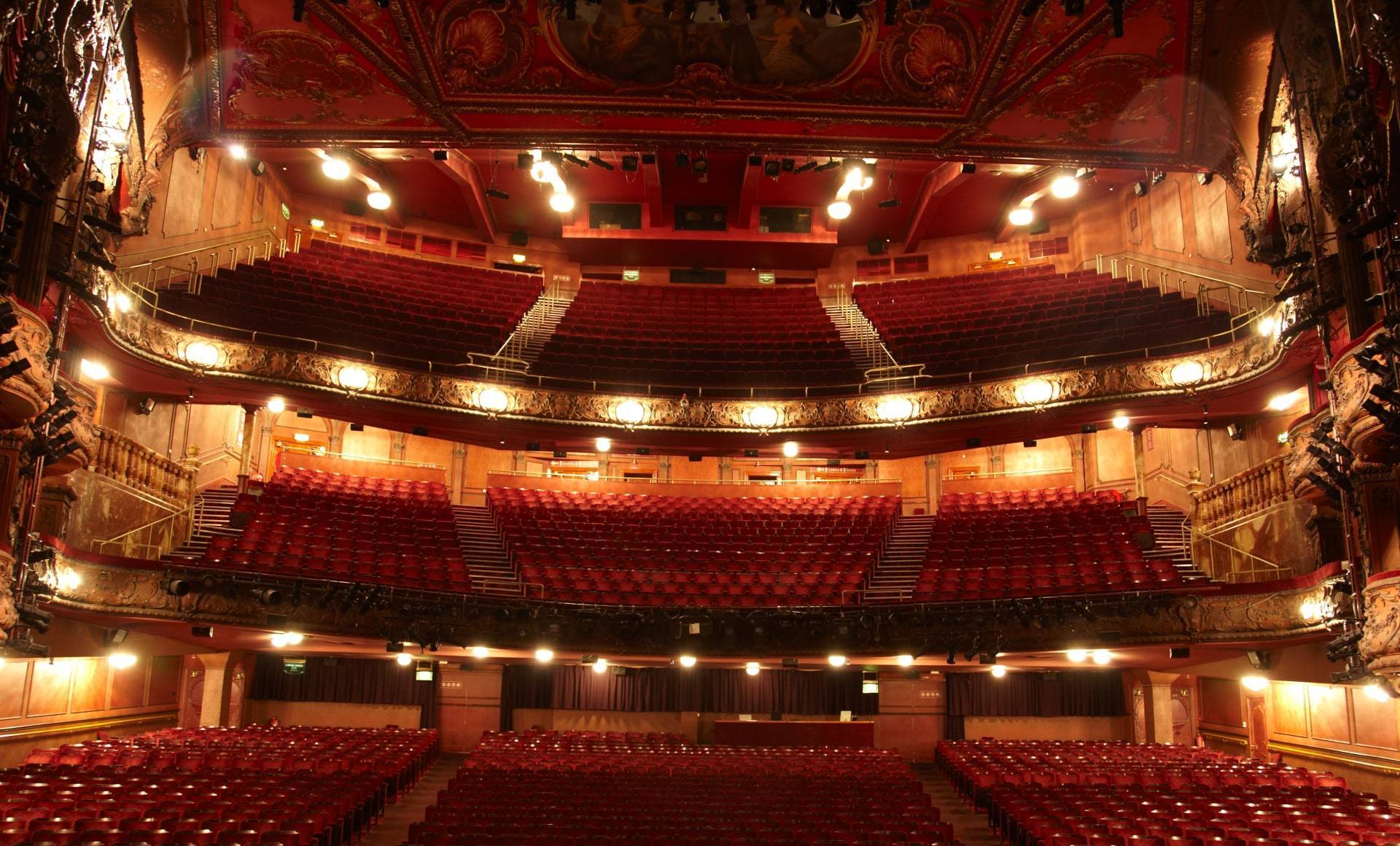 The interior of the Lyceum Theatre in London, showing the seats. 