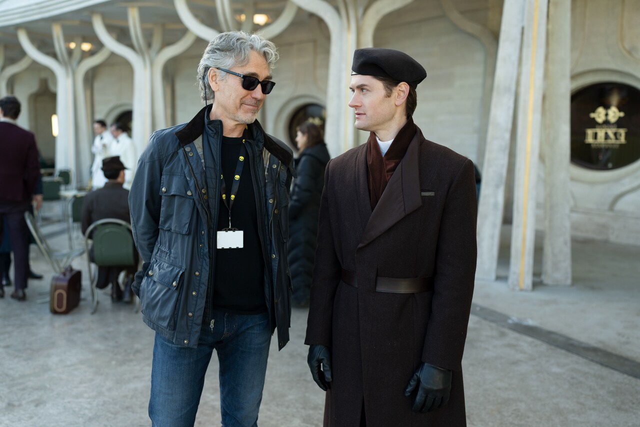 Tony Gilroy and Kyle Soller on the set of Andor season 2.