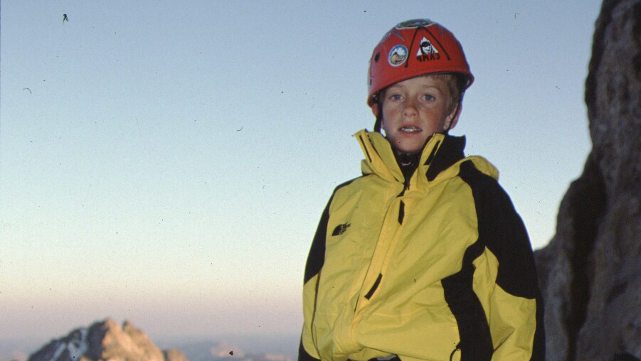 Max Lowe (age 10) during his climb of the Grand Teton that he did with his father the summer before his father's death. (Credit: Alex Lowe)
