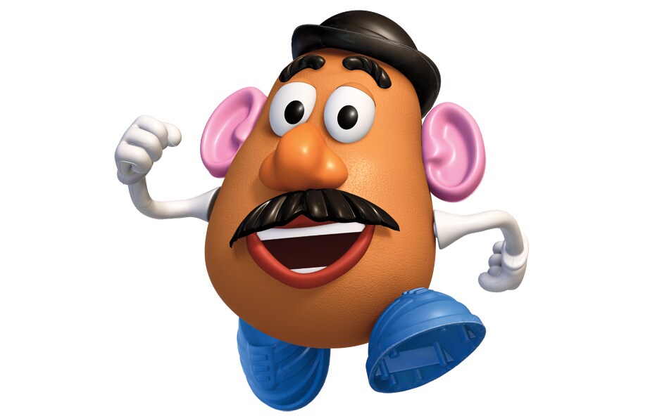 Animated character Mr.Potato Head leaping