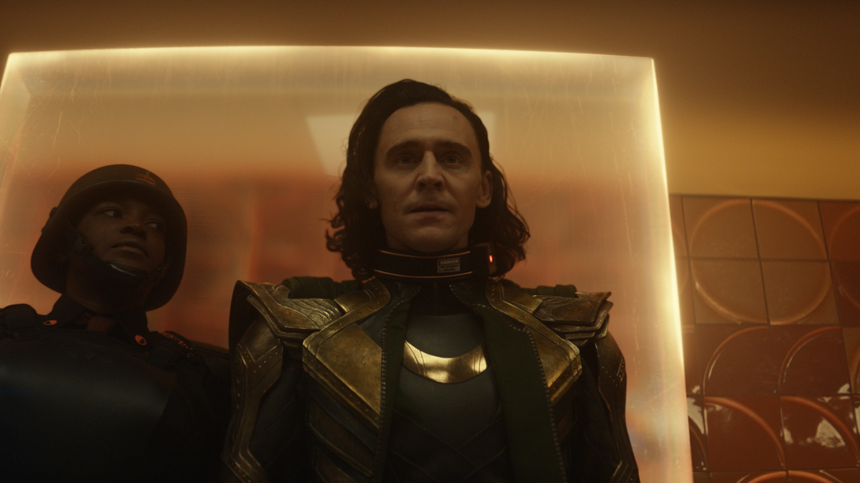 (L-R): Hunter B-15 (Wunmi Mosaku) and Loki (Tom Hiddleston) in Marvel Studios' LOKI, exclusively on Disney+. Photo courtesy of Marvel Studios. ©Marvel Studios 2021. All Rights Reserved.