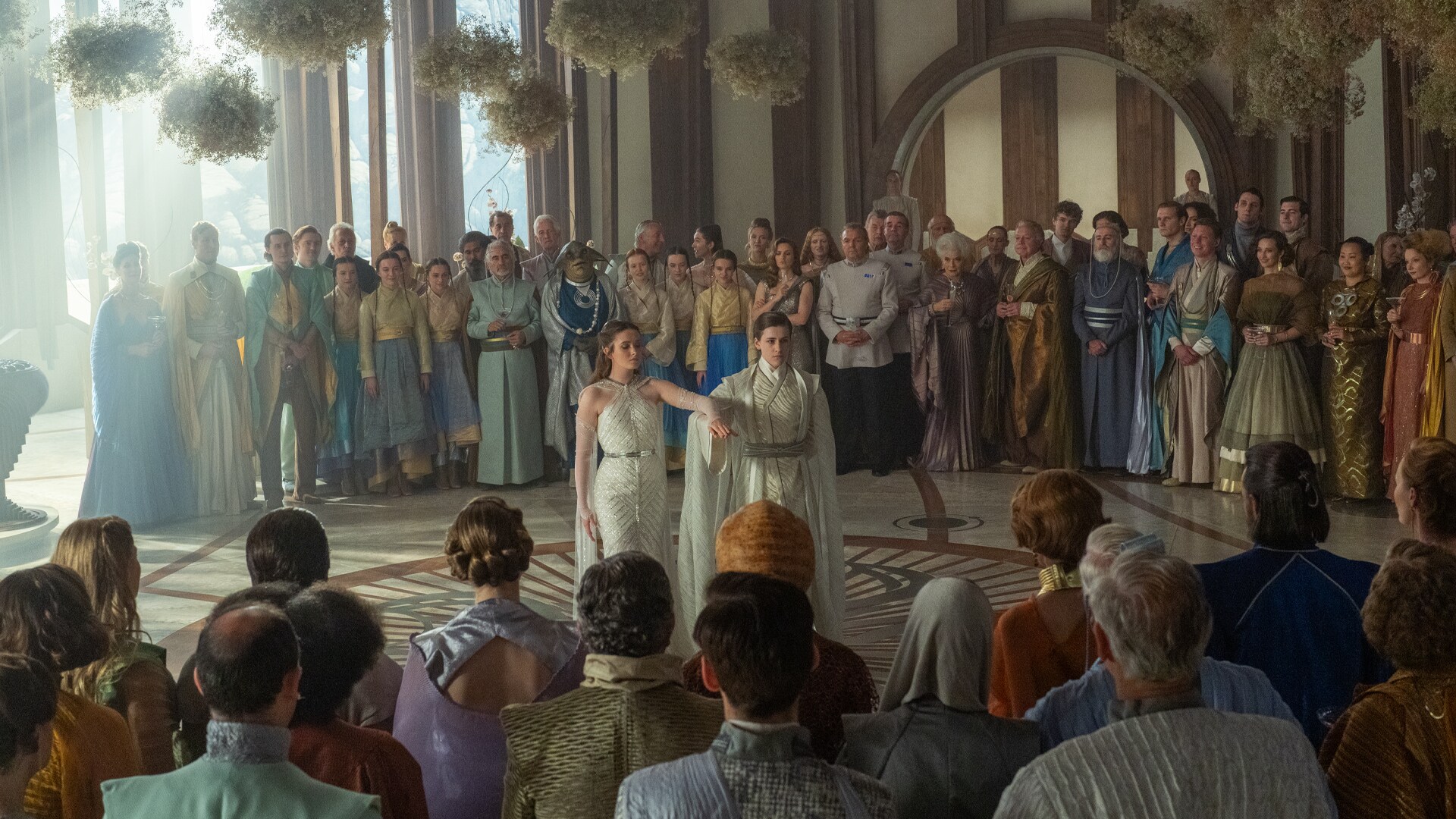 Hundreds of costumes, including jewelry and headwear, were created for the extras populating the Chandrilan wedding sequence.