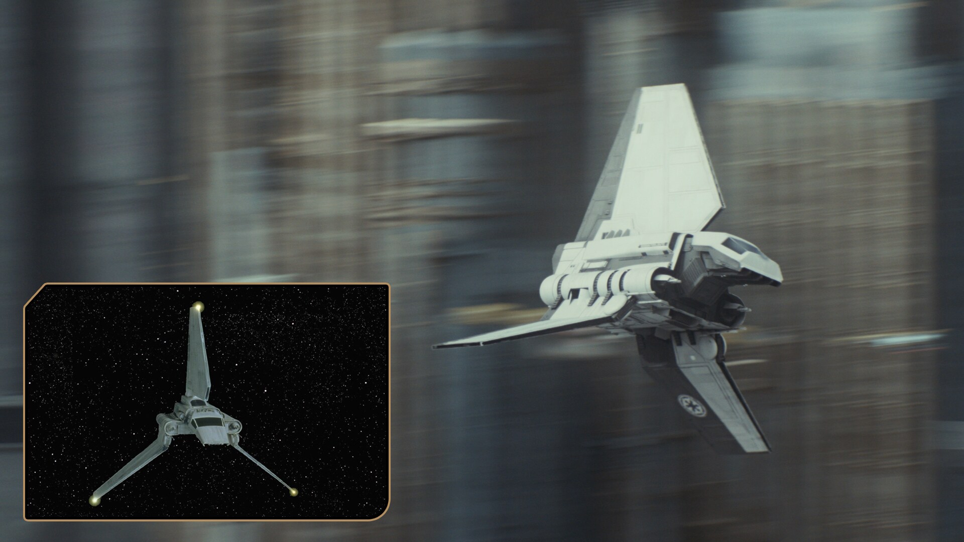 The ISB SWAT ship featured in the finale of Andor Season 2 was a design riff on the classic Lambda-class Imperial Shuttle first seen in 1983’s Star Wars: Return of the Jedi.