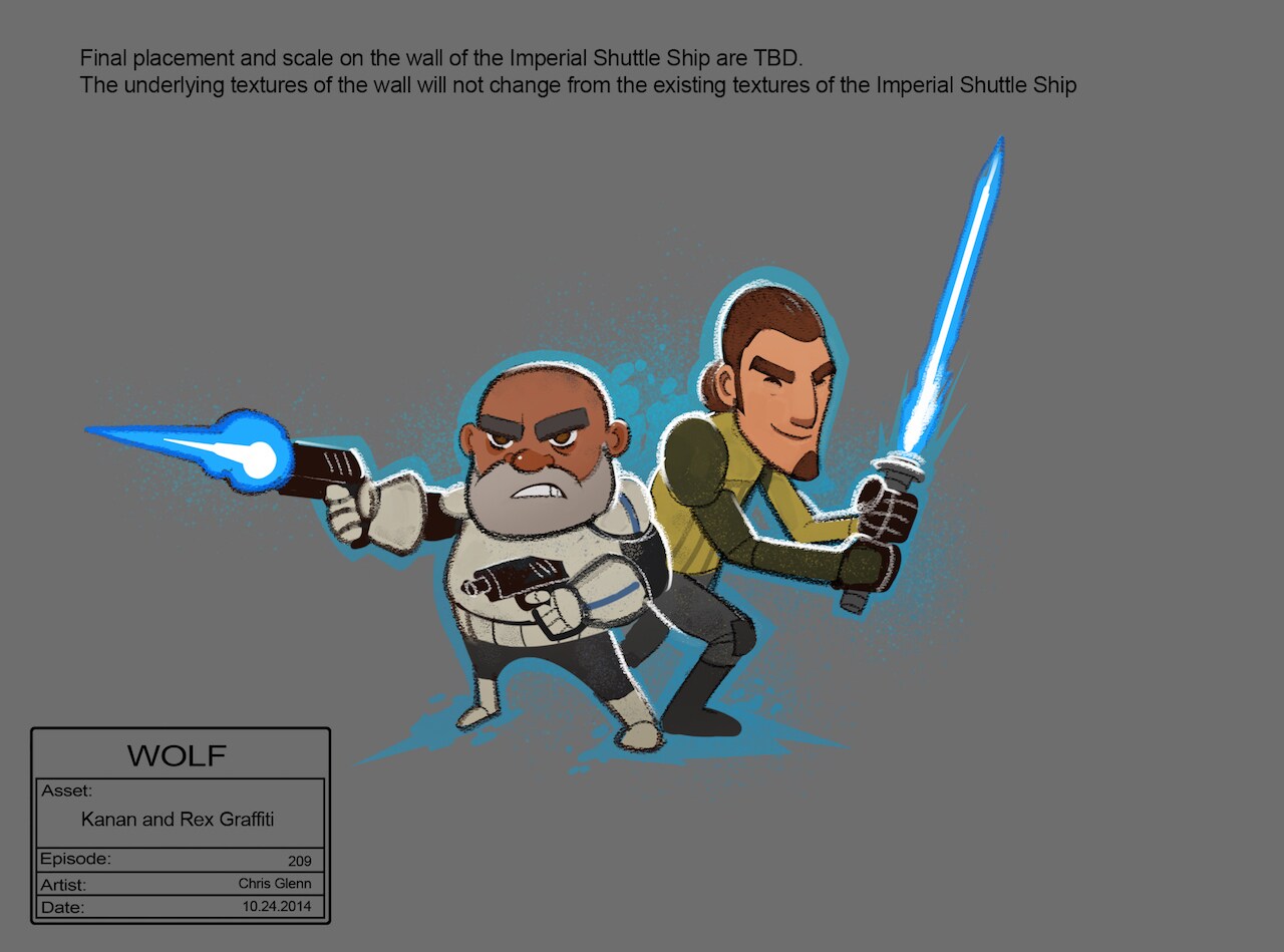 The cartoon illustration of Rex and Kanan by Sabine was rendered by artist Chris Glenn.
