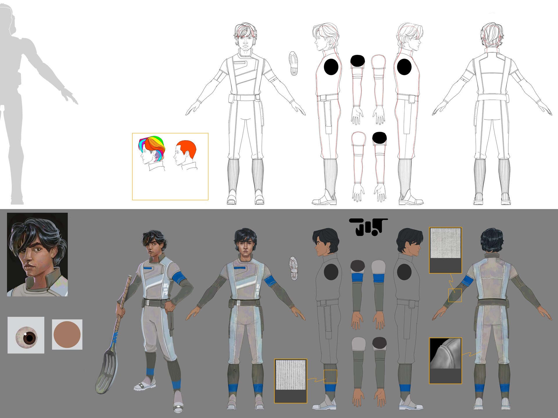 Rylee's botekin uniform concept art by Chris Madden.
