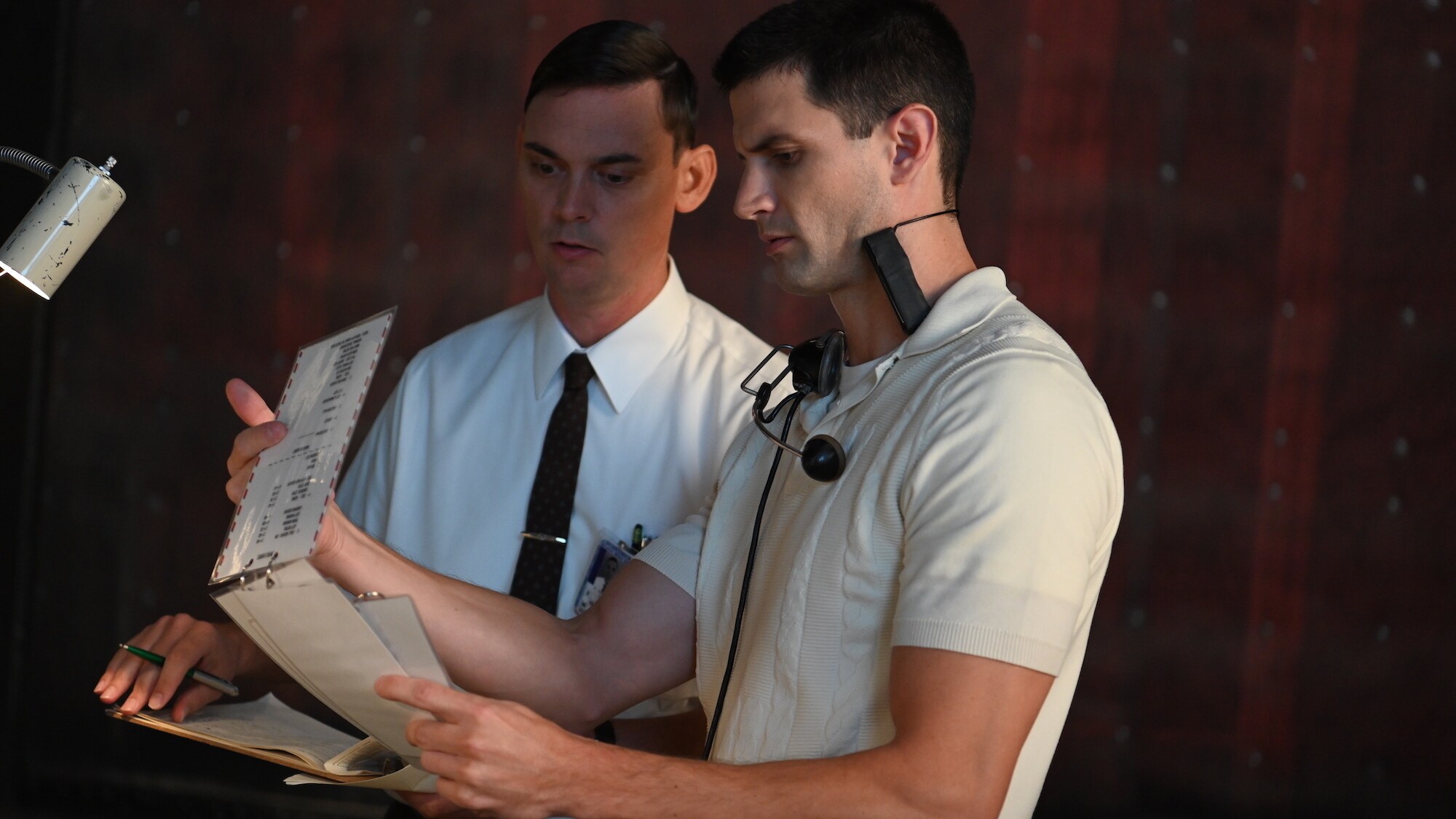 L to R: Joshua Ritter as Roy Hutmacher and James Lafferty as Scott Carpenter during training session in National Geographic's THE RIGHT STUFF streaming on Disney+. (National Geographic/Gene Page)