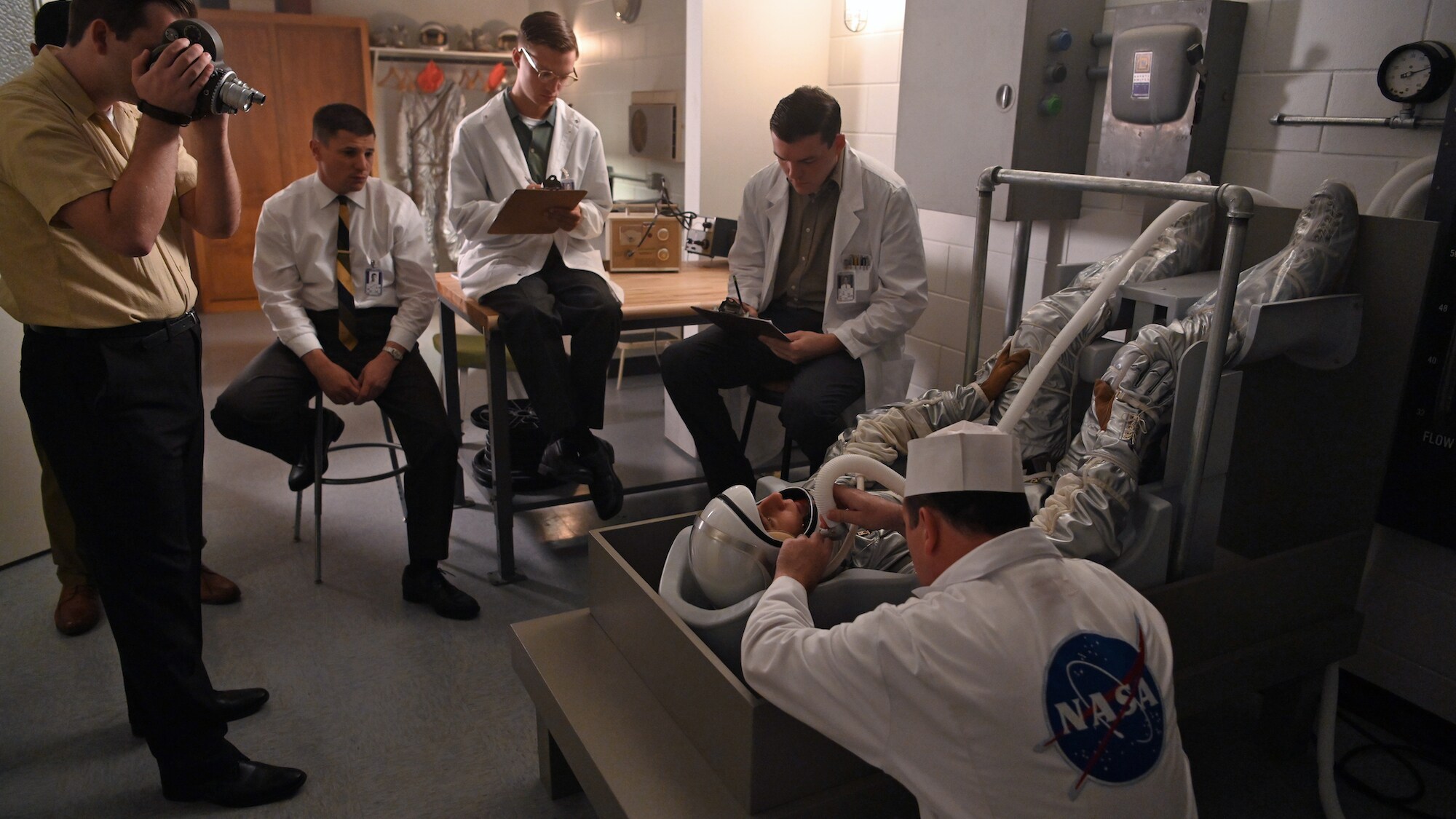 Jake McDorman as Alan Shepard (on back) in National Geographic's THE RIGHT STUFF streaming on Disney+. (National Geographic/Gene Page)