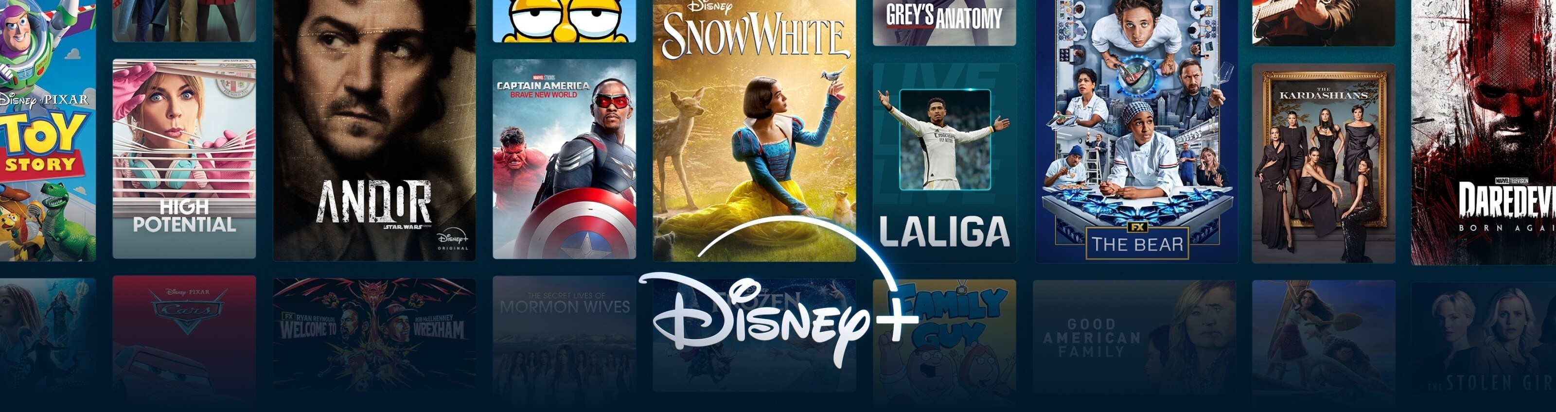 Tiles showing a large selection of content available on Disney+