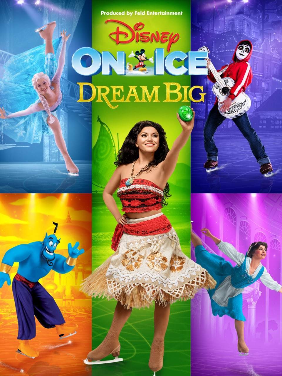 Elsa, Coco, Jasmine and the genie performing at Disney on Ice 