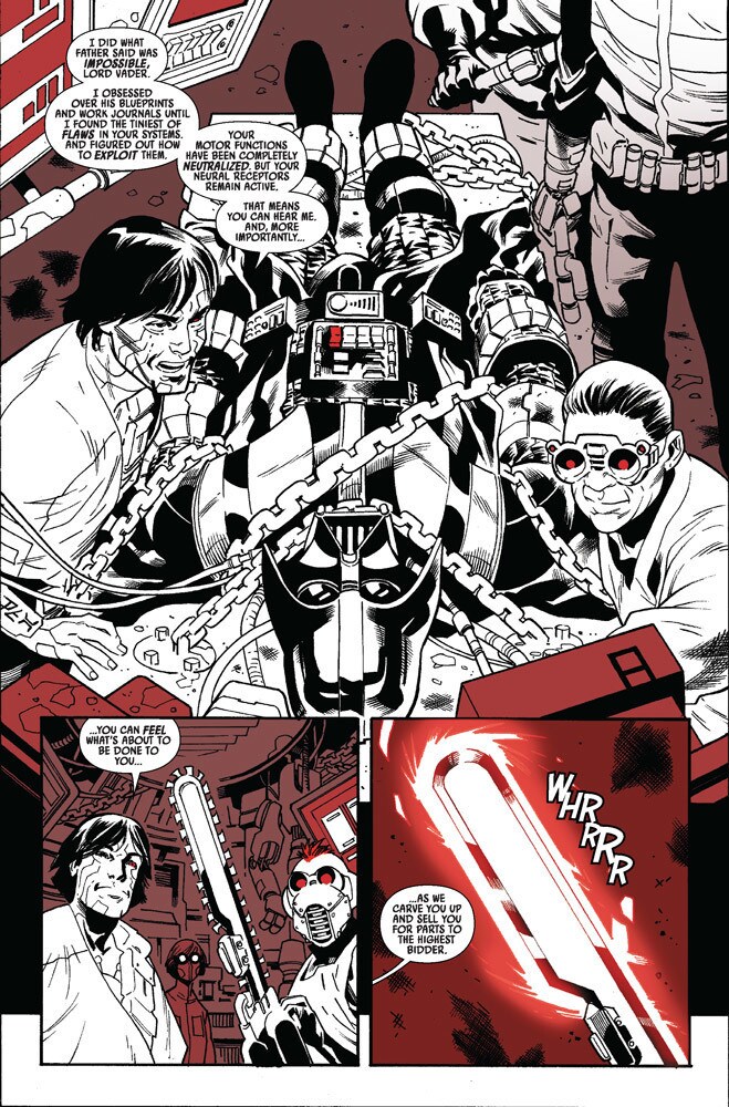 Star Wars: Darth Vader: Black, White & Red #2 - a cyborg and his gang taunt a captured Darth Vader