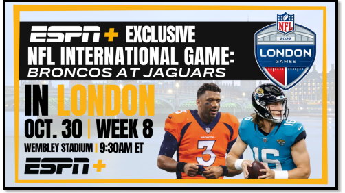 ESPN’s 2022 NFL International Games: First-Ever ESPN+ Exclusive Game Set for London and Monday Night Football Returns to Mexico City