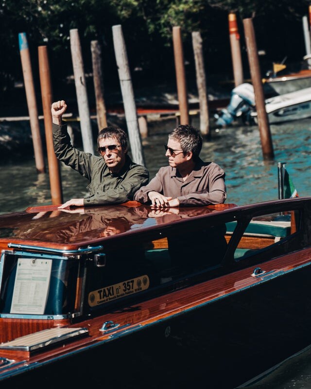 Noel and Liam Gallagher arriving on a Venice Lido