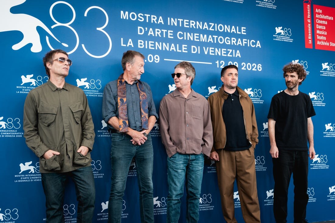 Liam and Noel Gallagher with filmmakers Steven Knight, Dylan Southern and Will Lovelace