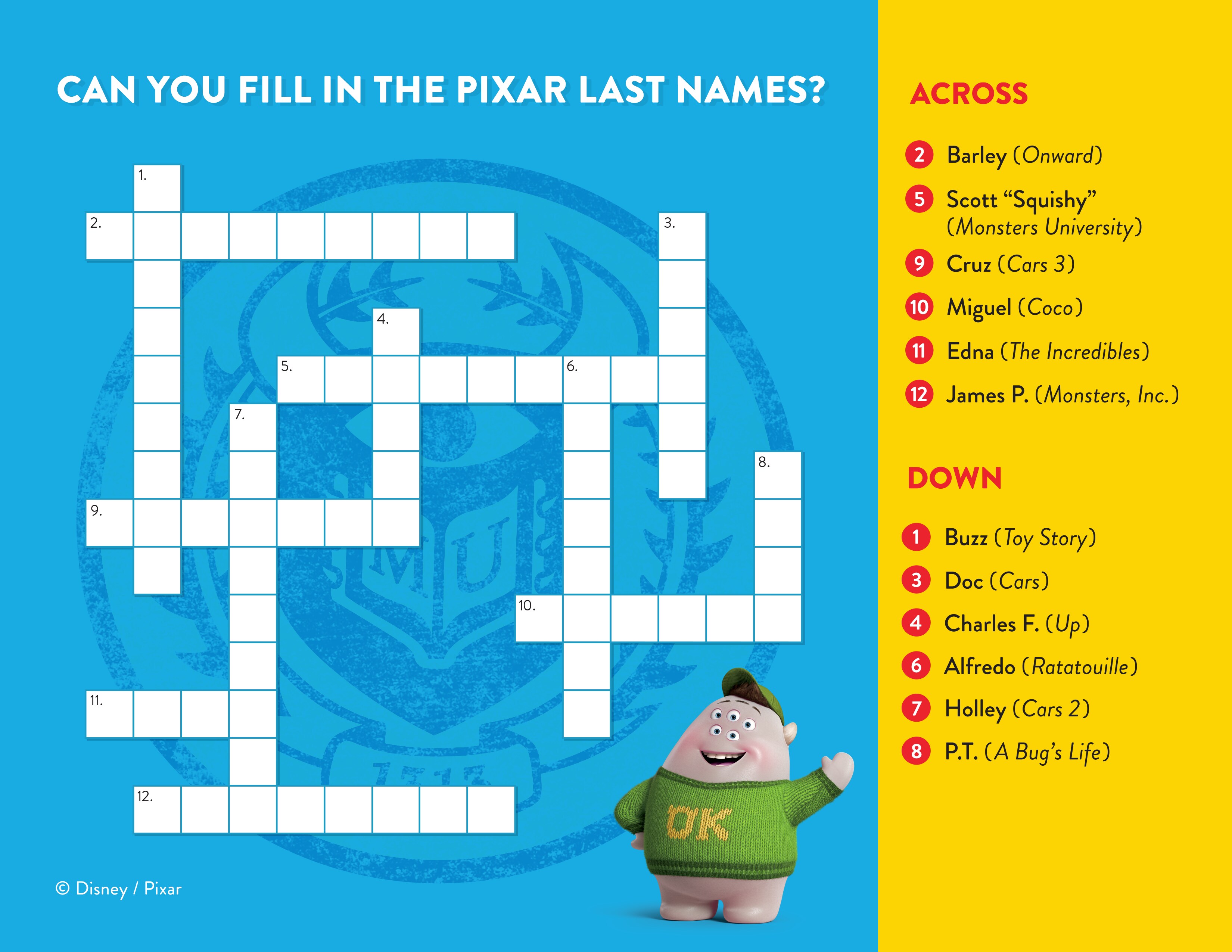 Dinosaur In A 2015 Pixar Movie Crossword prntbl