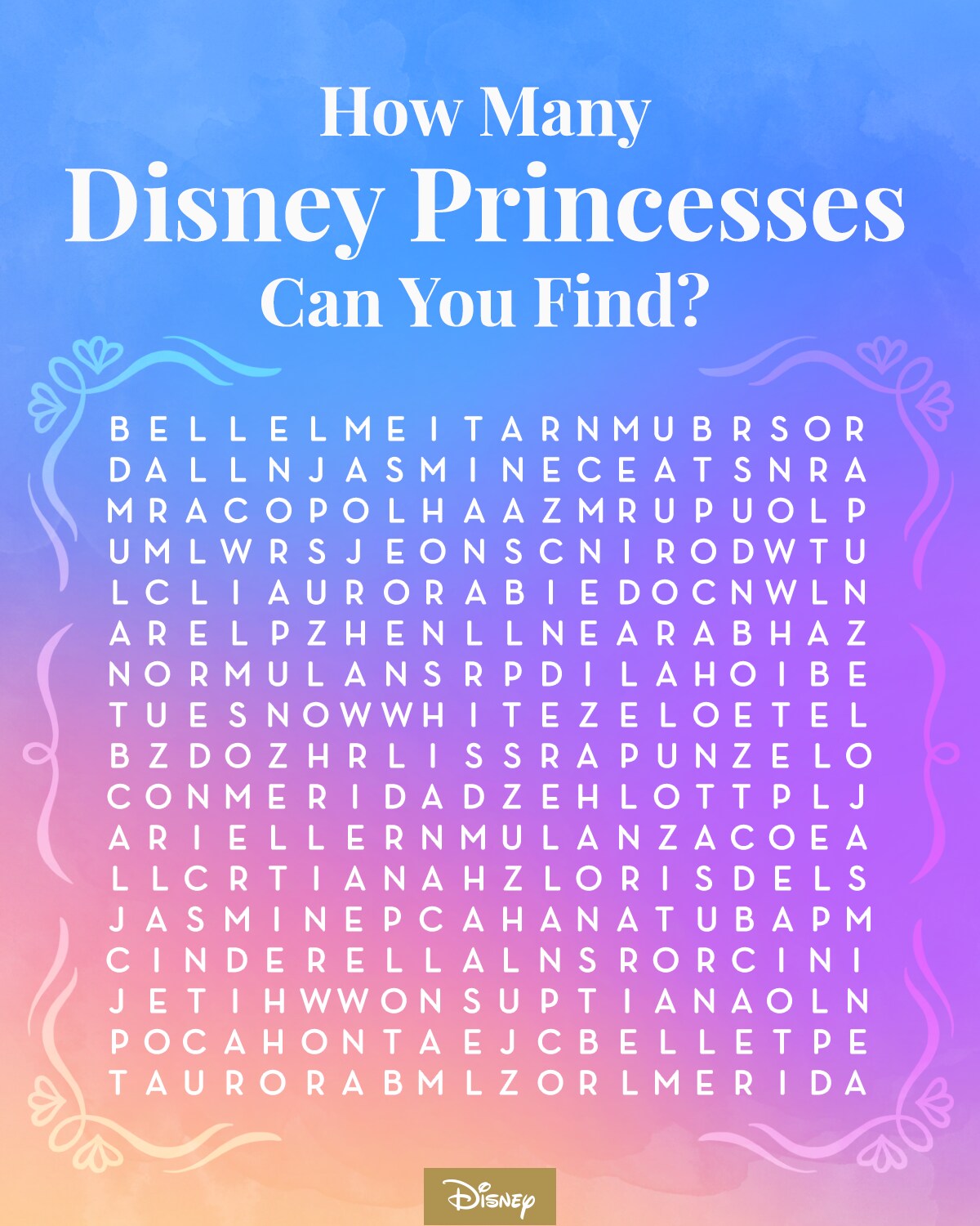 Disney Princess word search